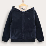Velvet hoodie with fur - Navy