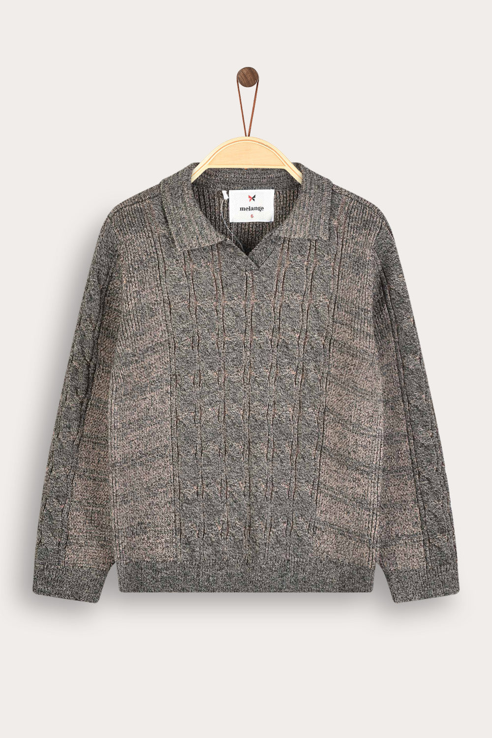 סוודר צמות עם צווארון - חום | בנים | מלאנז' | תמונה 1