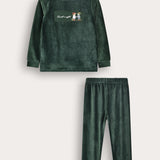 Pajama set with doll print - green