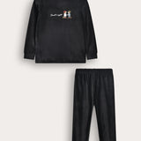 Doll Print Pajama Set - Black
