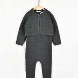 Knit overalls and cardigan set - gray