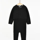 Knit overalls and cardigan set - black