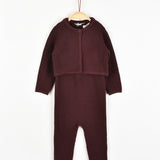 Knit Overalls and Cardigan Set - Burgundy