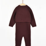 Knit Overalls and Cardigan Set - Burgundy