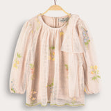 Tulle shirt with embroidery and frozen bow - Blue