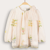 Tulle top with embroidery and frozen bow - beige