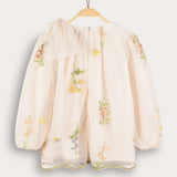 Tulle top with embroidery and frozen bow - beige