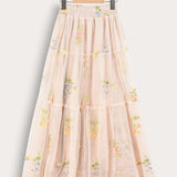 Embroidered maxi tulle skirt - blue