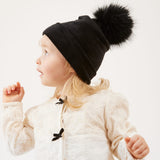 Corduroy hat with pom-pom - black