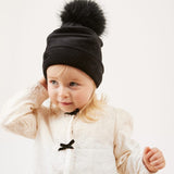 Corduroy hat with pom-pom - black