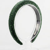 Velvet bow with zircons - green