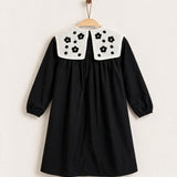 Nylon dress with knitted collar - black