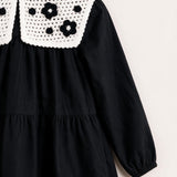 Nylon dress with knitted collar - black