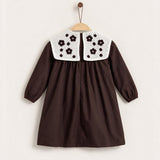 Nylon dress with knitted collar - brown