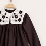 Nylon dress with knitted collar - brown