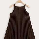Pleated pinafore dress - brown